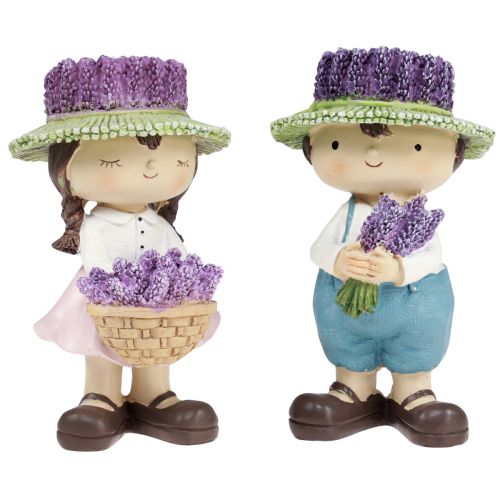 Floristik24 Figurines décoratives décoration lavande fille garçon Ø8,5cm 14,5cm 2pcs