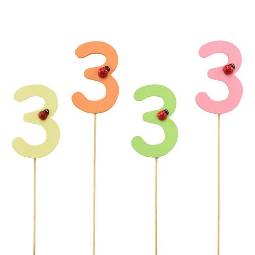 Article Bouchons numérotés anniversaire 3 bouchons fleurs bois 27,5 cm 16 pcs
