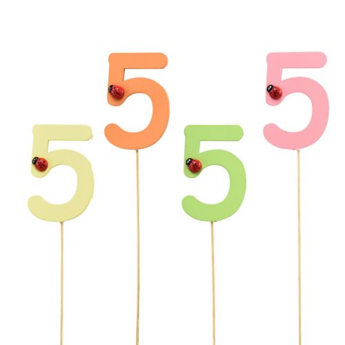 Article Bouchons numérotés anniversaire 5 bouchons fleurs bois 27,5cm 16 pcs