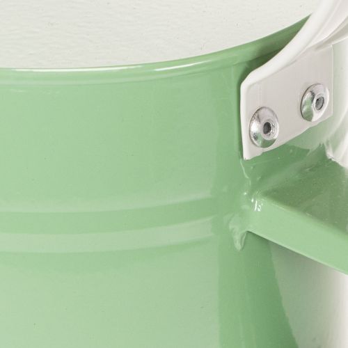 Arrosoir décoratif en métal, vert pastel rétro avec détails blancs, pour jardin, balcon et intérieur, 52,5 x 15 x 30 cm | Floristik24.fr
