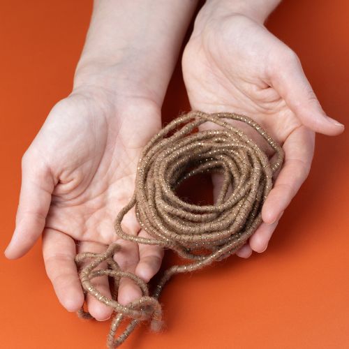 Article Cordon en laine marron avec fil doré, 5 m x 5 mm avec fil métallique, pour la décoration et les loisirs créatifs