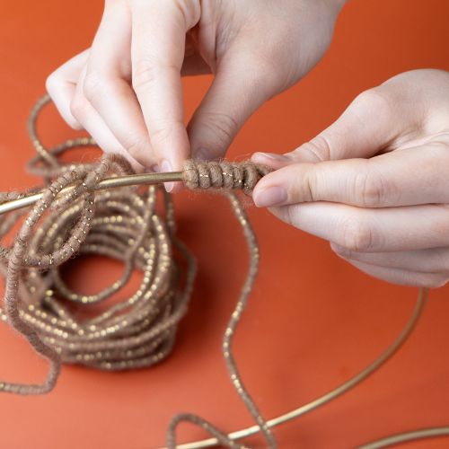 Article Cordon en laine marron avec fil doré, 5 m x 5 mm avec fil métallique, pour la décoration et les loisirs créatifs