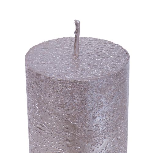 Article Bougies coniques grand motif platine pailleté Ø50×H300mm 4 pcs