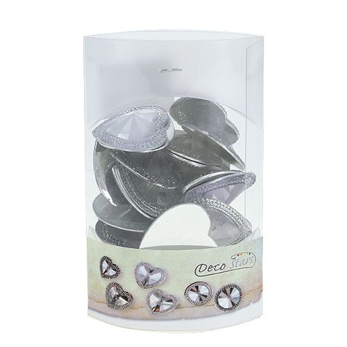 Floristik24 Coeur acrylique avec pierres précieuses 3,5cm argent 20 pcs