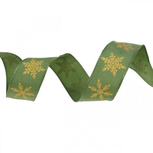 Floristik24 Ruban Noël flocon de neige vert, jaune 25mm 15m