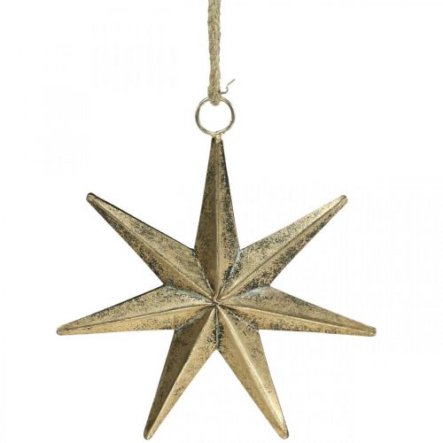 Article Décoration de Noël pendentif étoile doré aspect vieilli L19,5 cm