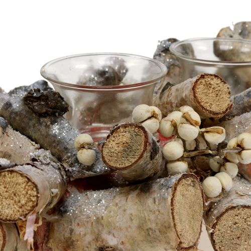 Floristik24 Arrangement de bougies avec branches de bouleau nature, mica 48cm
