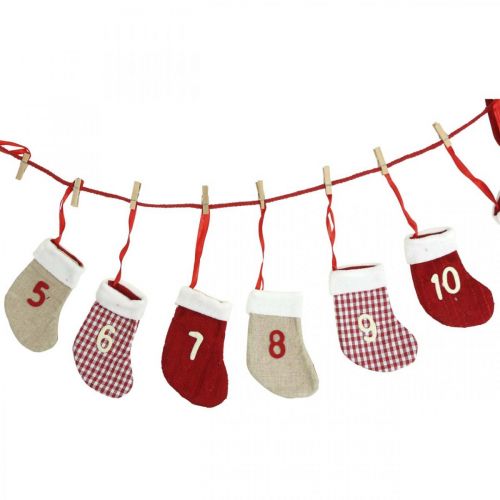 Floristik24 Calendrier de l&#39;avent à remplir Chaussettes calendrier de Noël rouge 2m