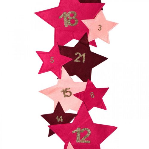 Floristik24 Calendrier de l&#39;Avent à remplir soi-même feutrine étoiles rose, rouge H2m
