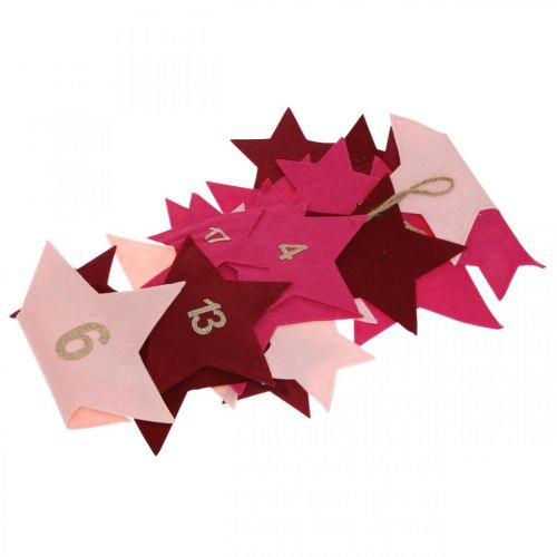 Floristik24 Calendrier de l'Avent à remplir soi-même feutrine étoiles rose, rouge H2m