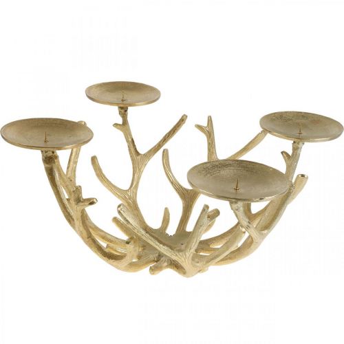 Floristik24 Couronne de l&#39;Avent bougeoir métal moderne bois de cerf doré Ø49cm