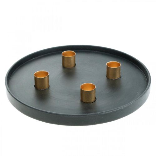 Floristik24 Bougie plaque métal couronne de l&#39;Avent noir, or Ø24cm
