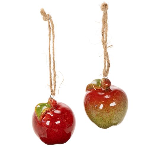 Pomme décorative en céramique à suspendre 5 cm rouge et vert - Lot de 4 | Floristik24.fr