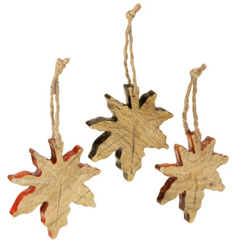Décoration en bois de feuille d&#39;érable automne vert rouge marron H10cm 6 pièces