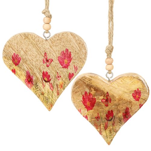 Pendentifs Cœurs en bois Motif fleurs roses 9,5×9cm 4 pcs