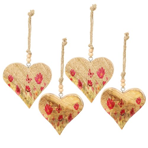 Article Pendentifs Cœurs en bois Motif fleurs roses 9,5×9cm 4 pcs