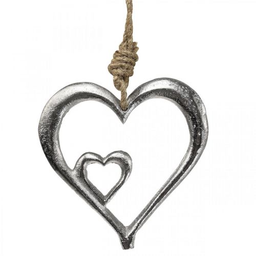 Pendentif coeur décoratif métal argenté naturel 10.5x11x0.5cm