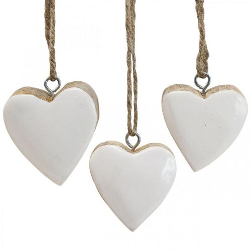 Floristik24 Pendentif coeurs en bois coeurs décoratifs blanc Ø5-5.5cm 12pcs