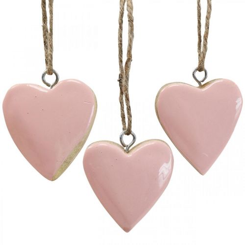 Pendentif coeurs en bois coeurs décoratifs rose Ø5-5.5cm 12pcs