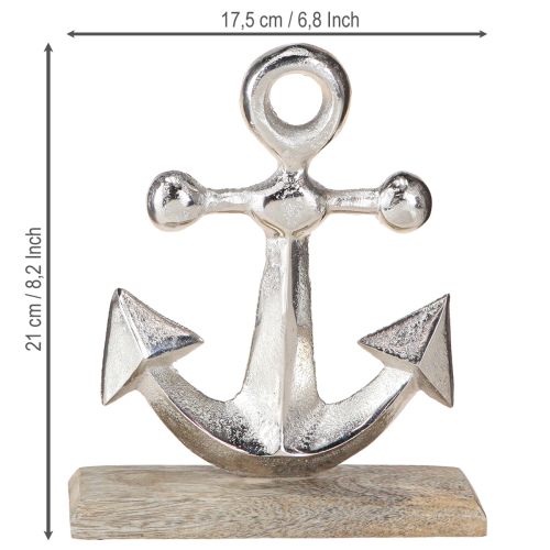 Article Ancre Décorative Métal sur Socle Bois Argent Naturel H21cm