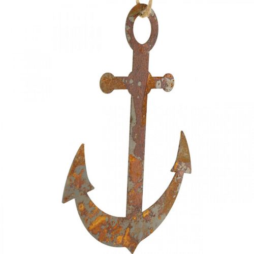 Ancre à suspendre, décor maritime en métal argenté, patiné H19,5cm