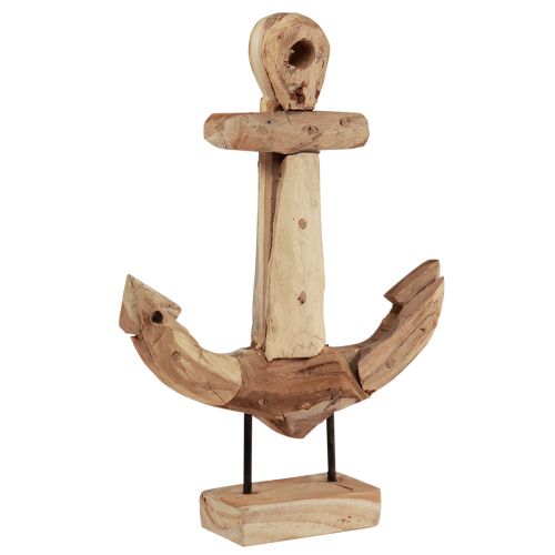 Article Ancre décoration bois métal avec socle teck maritime 26x7x38cm