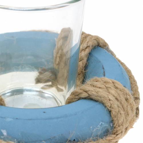 Floristik24 Photophore avec bouée de sauvetage Verre, bois Assorti Ø11cm H7cm Lot de 3