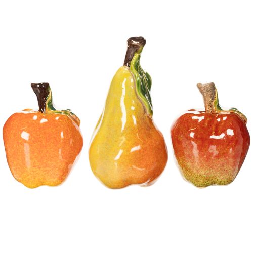 Ensemble de fruits artificiels (pomme et poire) décoratif, automne, 12 cm, 3 pièces