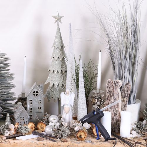 Sapin décoratif blanc 40 cm avec socle en bois, lot de 3 | Floristik24.fr