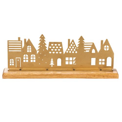 Silhouette de maisons en métal doré sur socle en bois 29 cm | Floristik24.fr