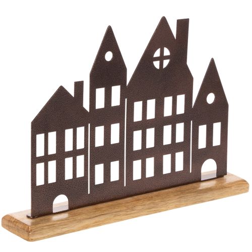 Décoration de rangée de maisons, en métal avec base en bois, 30 cm acheter | Floristik24.fr