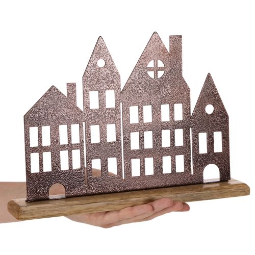 Décoration de rangée de maisons, en métal avec base en bois, 30 cm | Floristik24.fr