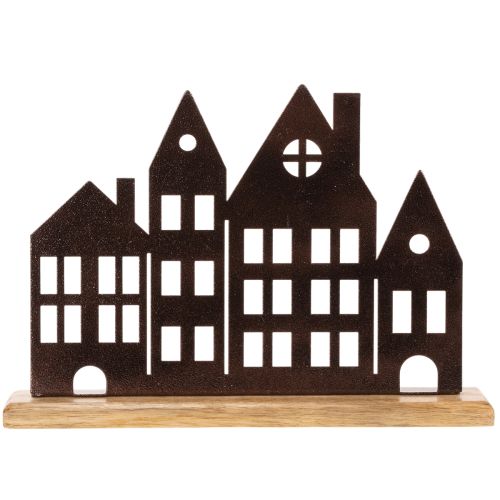 Décoration de rangée de maisons, en métal avec base en bois, 30 cm | Floristik24.fr
