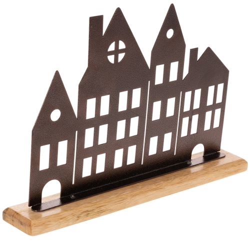 Décoration de rangée de maisons, en métal avec base en bois, 30 cm | Floristik24.fr