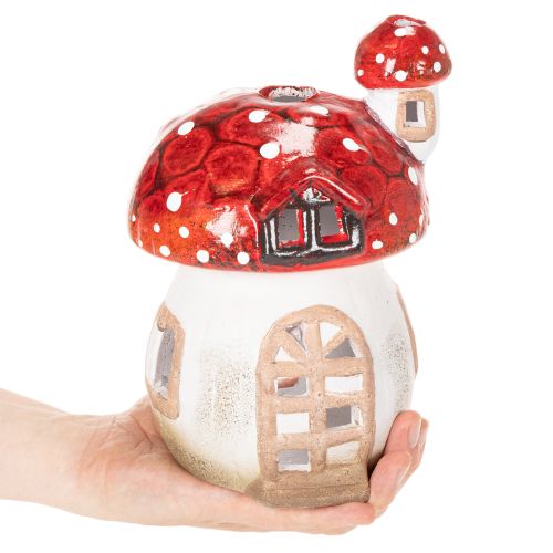 Décoration maison champignon en céramique rouge et blanche 21 cm pour bougie chauffe-plat | Floristik24.fr