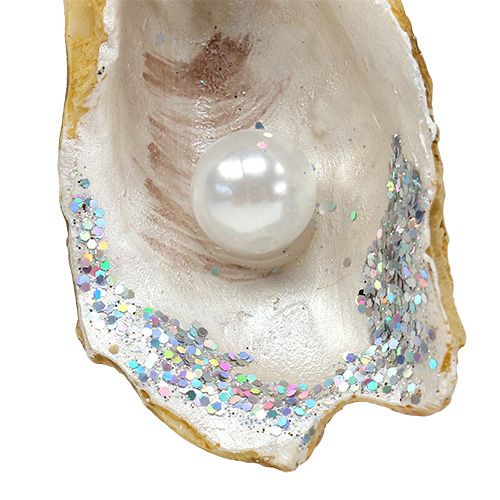 Floristik24 Huître avec perle et mica à suspendre 8.5cm