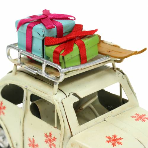 Floristik24 Voiture de Noël avec colis blanc L11cm