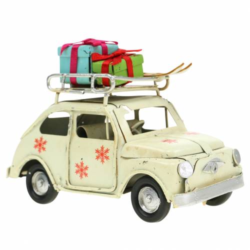 Floristik24 Voiture de Noël avec colis blanc L11cm