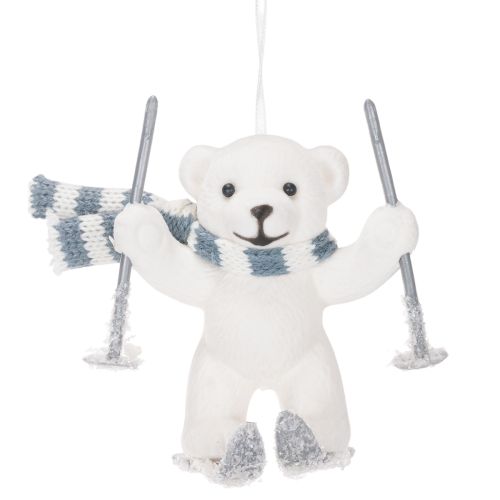 Ange décoratif ours polaire sur skis avec écharpe 10 cm set de 2 | Floristik24.fr