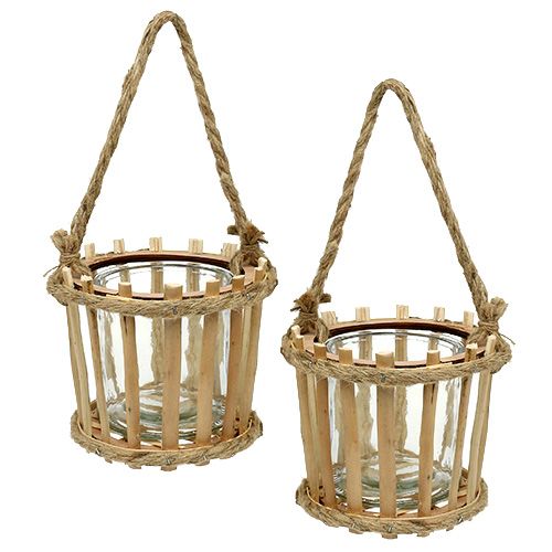 Floristik24 Panier en bambou avec verre à suspendre Ø14cm H13cm 2pcs