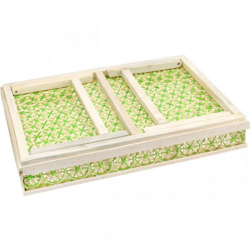 Article Plateau de lit en bambou, plateau de service pliable, plateau en bois avec motif tressé coloris vert-naturel 51,5×37cm