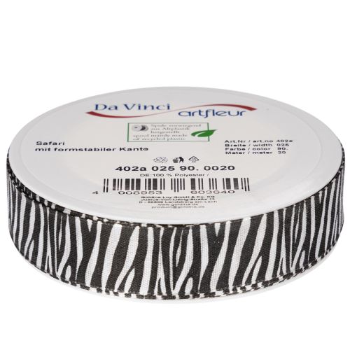 Ruban cadeau à motif zèbre, 25 mm de large, 20 m de long | Floristik24.fr