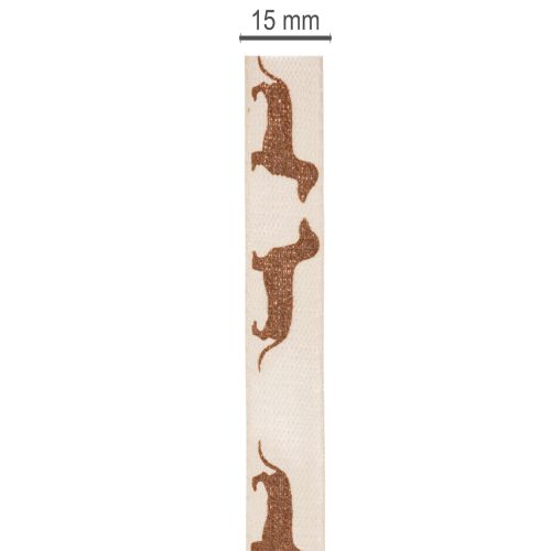 Ruban décoratif en polyester motif teckel crème et marron 15 mm x 18 m pour DIY et décoration intérieure | Floristik24.fr