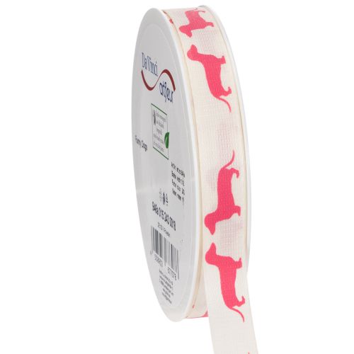 Ruban décoratif en polyester motif teckel rose 15 mm 18 m acheter | Floristik24.fr