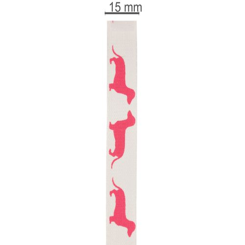 Ruban décoratif en polyester motif teckel rose 15 mm 18 m | Floristik24.fr