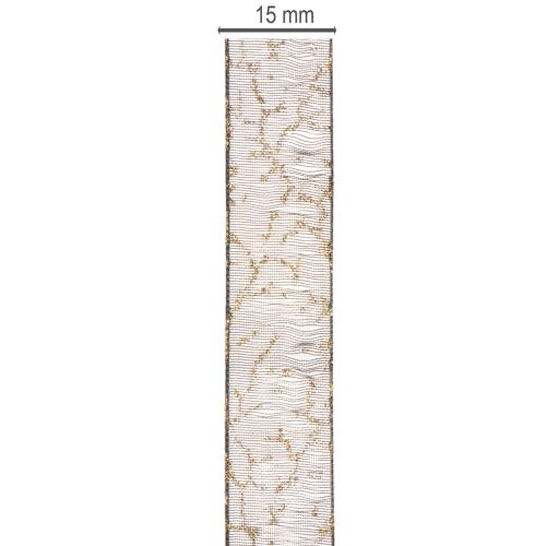 Ruban Organza Transparent Noir et Doré 15mm x 20m pour Décoration | Floristik24.fr