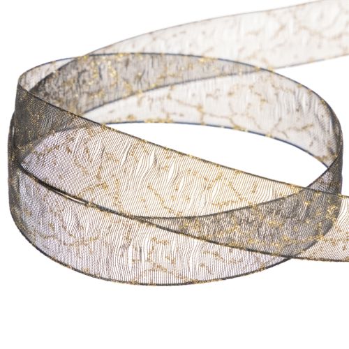 Ruban Organza Transparent Noir et Doré 15mm x 20m pour Décoration | Floristik24.fr