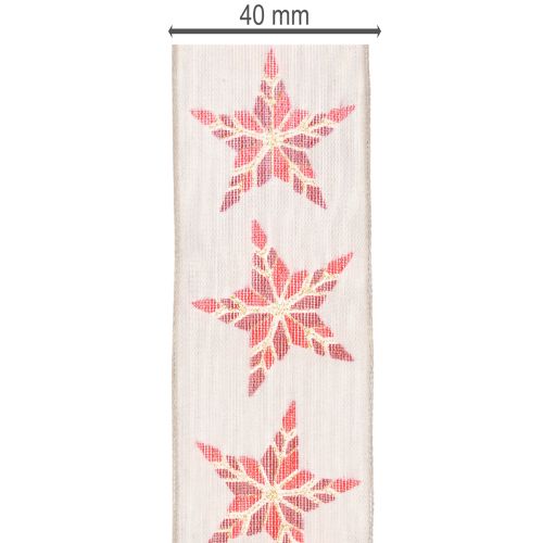 Ruban décoratif beige avec étoiles rouges fil de fer 40mm 15m | Floristik24.fr