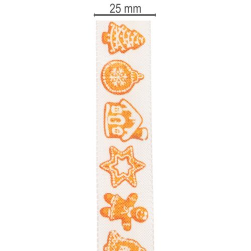 Ruban décoratif avec motifs de pain d'épices, 25 mm x 18 m, blanc et orange | Floristik24.fr