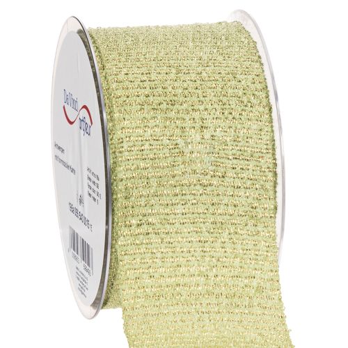 Ruban décoratif avec paillettes 55 mm x 15 m en polyester vert clair | Floristik24.fr